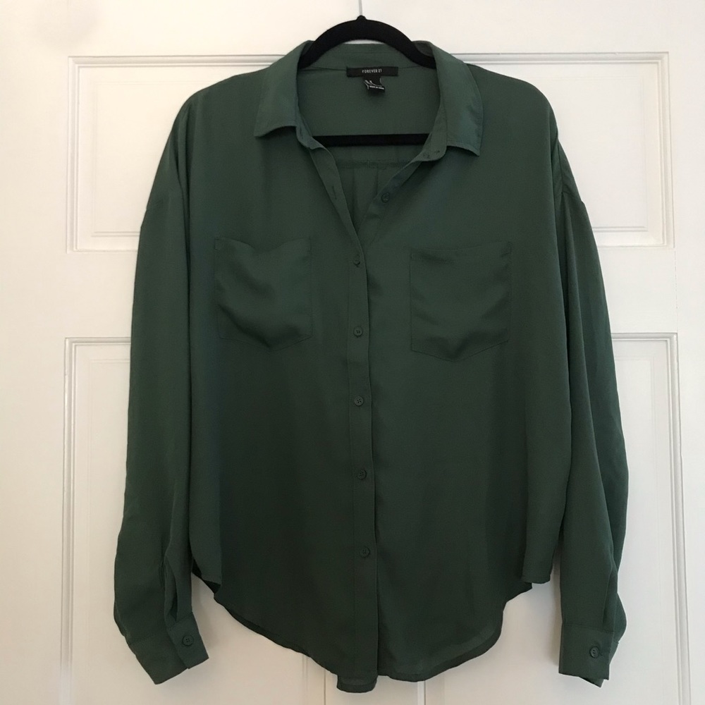 Forever 21 Green Button Down Shirt
